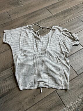 Daytrip Light Gray Striped Short Sleeve Top with Back Tie